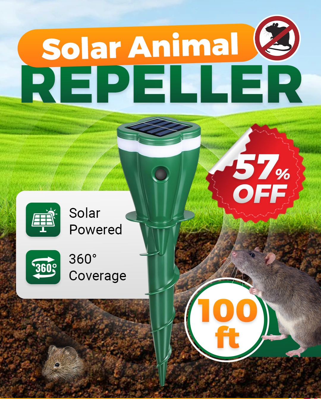 Grailzees™☘️Solar Powered Waterproof Screw Mole Repellent