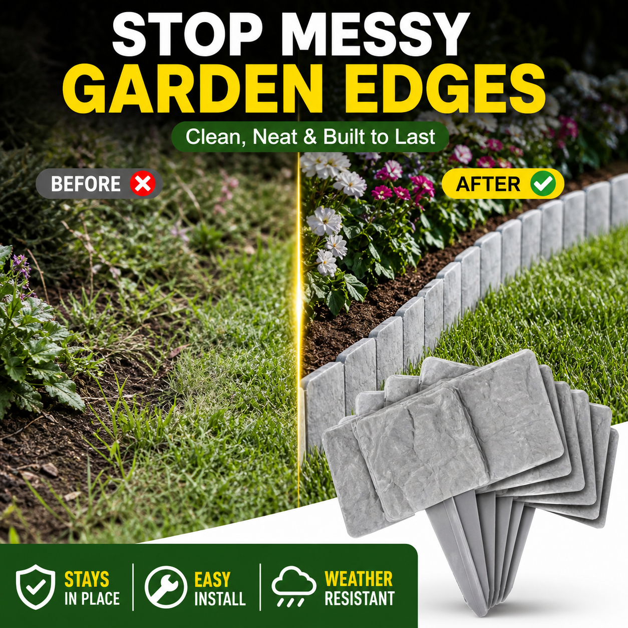🌿✨Grailzees™  Stone-Look Edging Fence - Garden Edges That Stay Clean🏡♻️