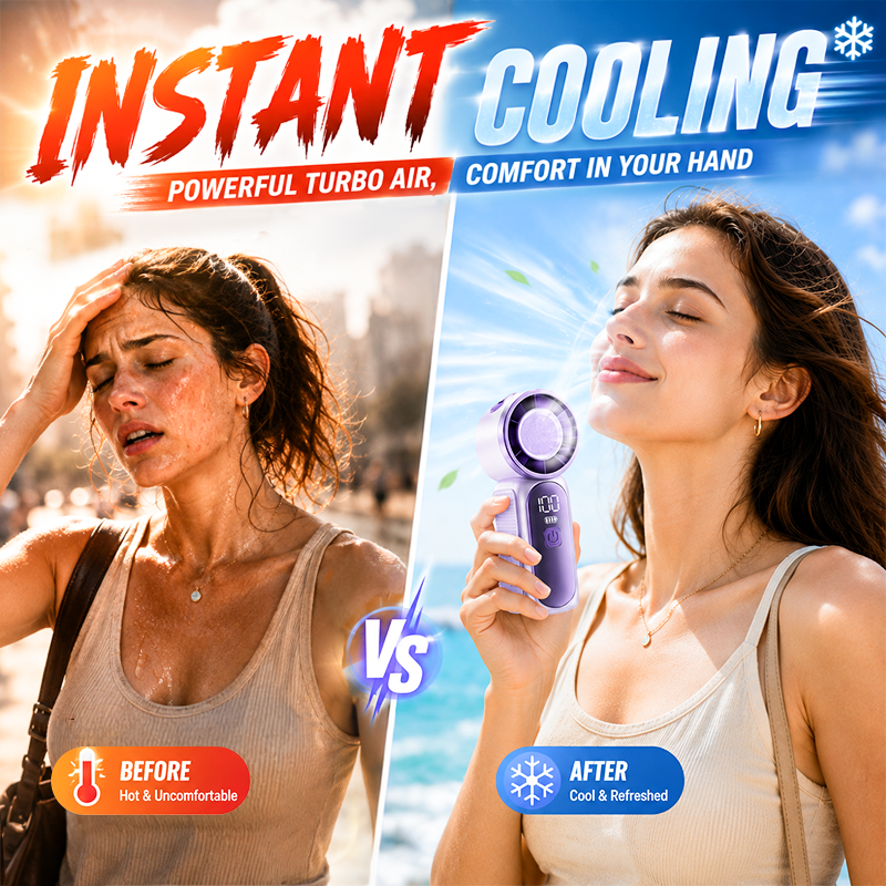 🥳2026 HOT SALE🥳💞50K+ SOLD!💨❄️ 50% OFF! Turbo Handheld Fan – 16900 RPM, 6 speeds, LED display. 3000mAh battery, 10.7hrs cooling. Pocket‑sized power! 🌬️✨