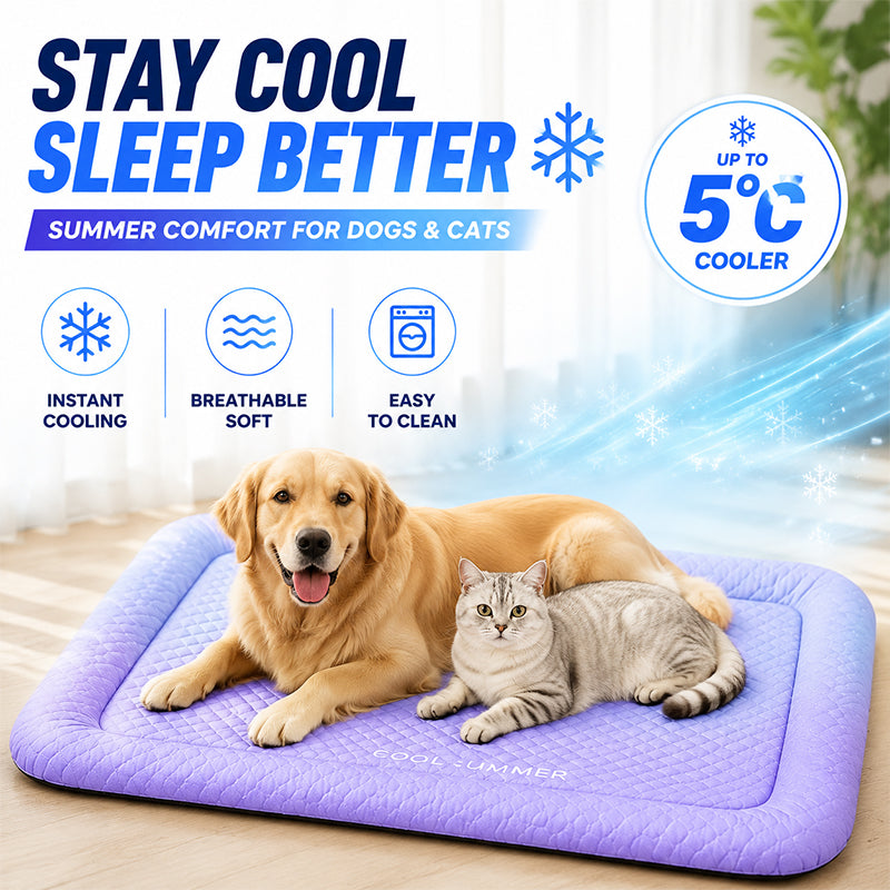 🥳2026 HOT SALE🥳!Pet Cooling Mat for Dogs & Cats 🐾  Naturally Cool Ice-Silk Pad • Breathable, Washable & Soft 🌿  For Floors, Sofas & Car Travel • Multiple Sizes • Gradient Colours ☀️🐶🐱