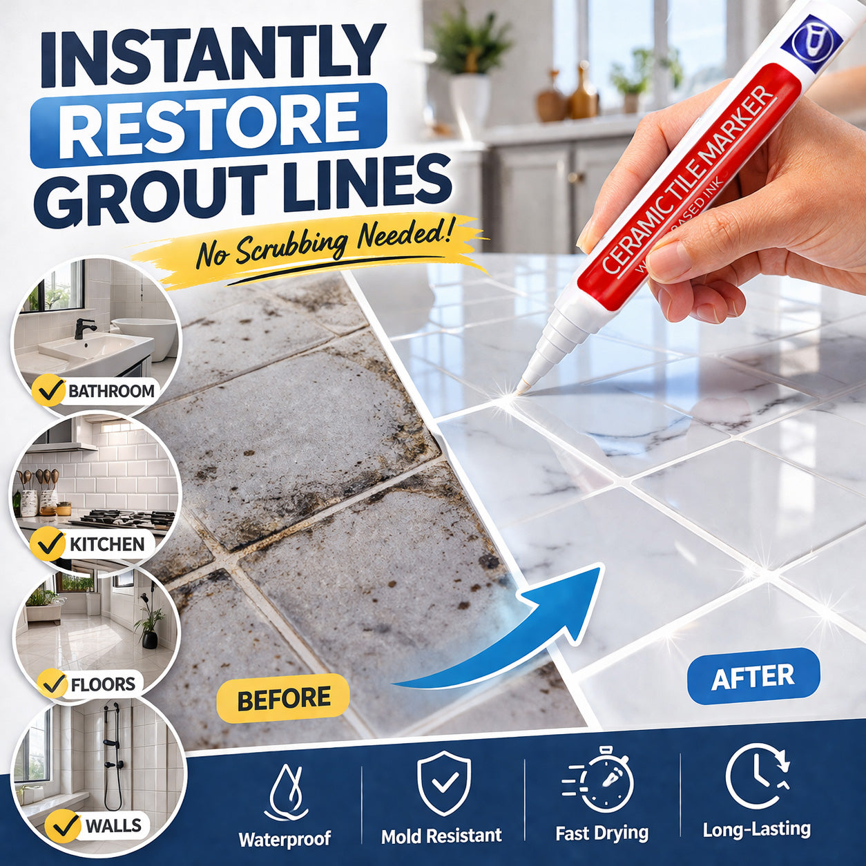 🖌️Grailzees™ Anti-Mould & Waterproof Joint Pen for Ceramic Tiles!