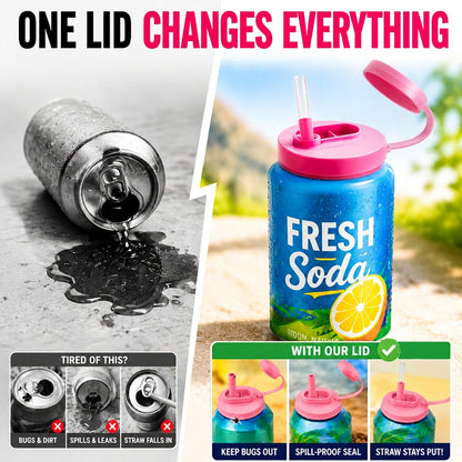 Grailzees™3Pcs BPA-Free Reusable Soda Can Lids, Secure Fit Covers to Keep Drinks Clean & Bug-Free, Optional Straws Included