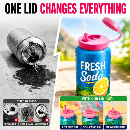 Grailzees™3Pcs BPA-Free Reusable Soda Can Lids, Secure Fit Covers to Keep Drinks Clean & Bug-Free, Optional Straws Included