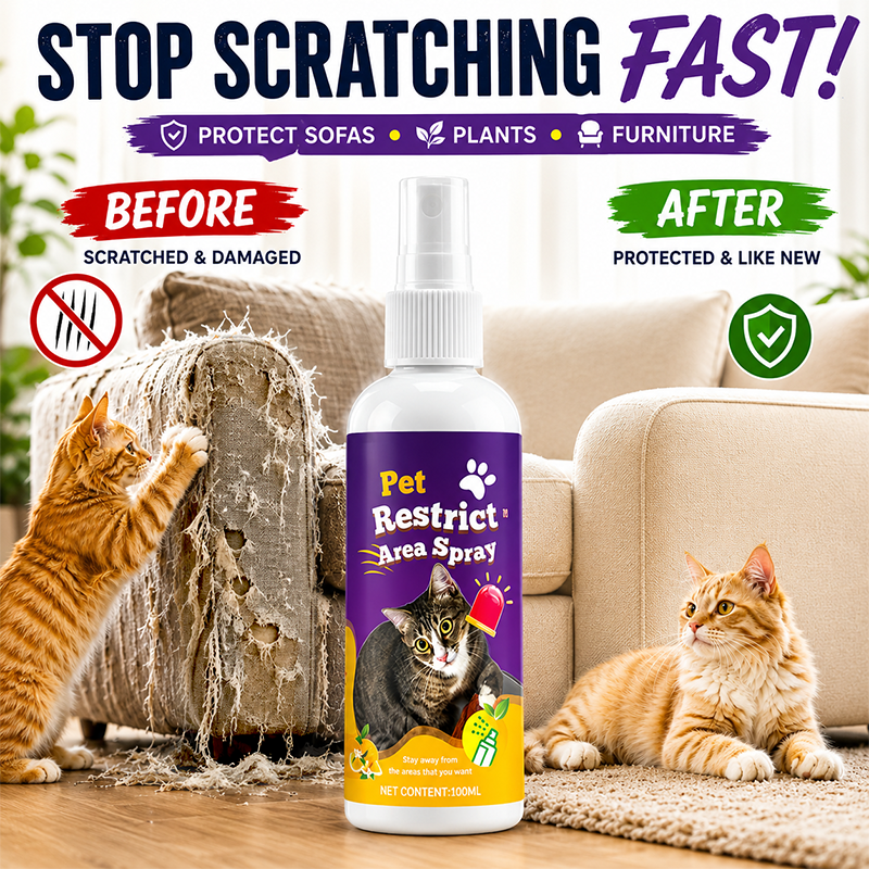 🥳2026 HOT SALE🥳💞50K+ SOLD!🐱🚫 50% OFF! Pet Boundary Spray – Citrus formula, safe around kids. Reusable, effective. Teach boundaries without stress. 💚✨