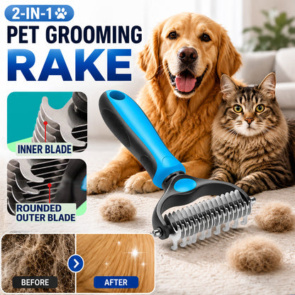 Grailzees™ Professional Double-Sided Pet Grooming Rake ✨ Undercoat Deshedding Tool for Dogs & Cats 🐶🐱