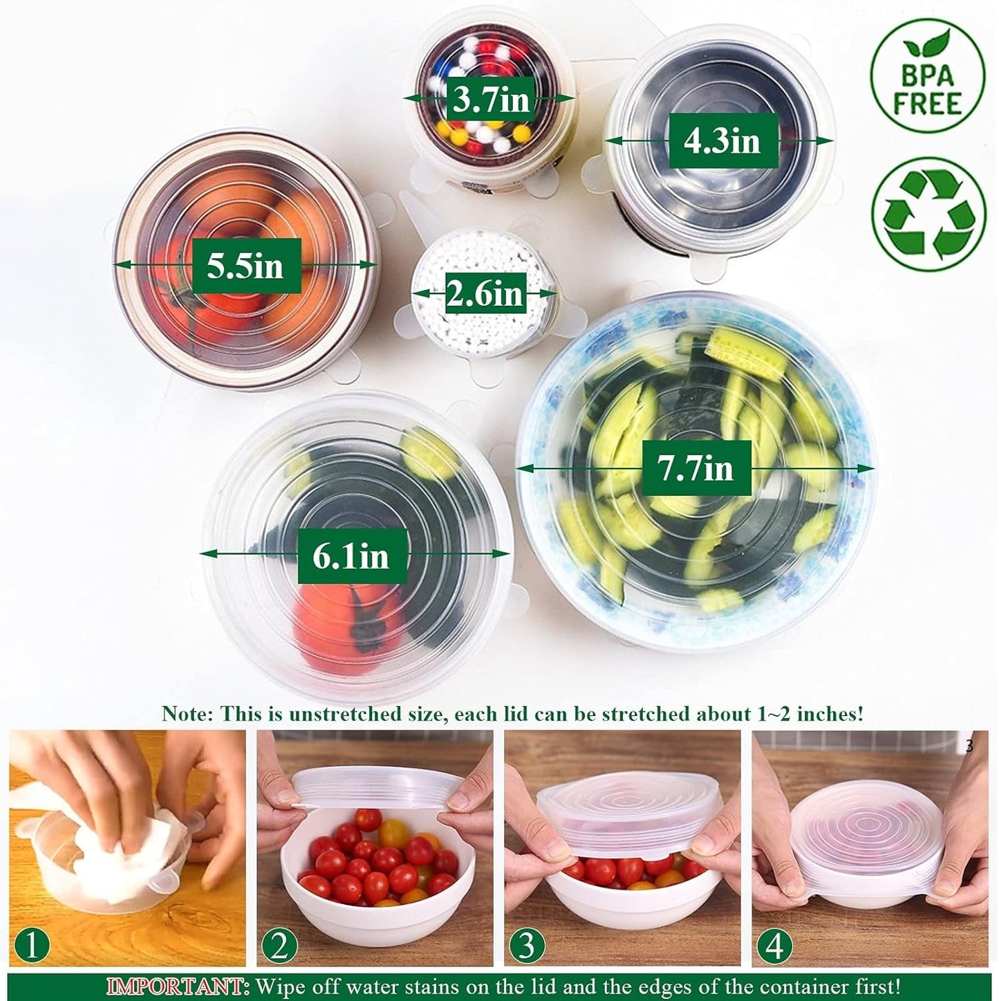 Roselli™ Silicone Stretch Lids Reuseable Microwave Safe Flexible Covers (offer)