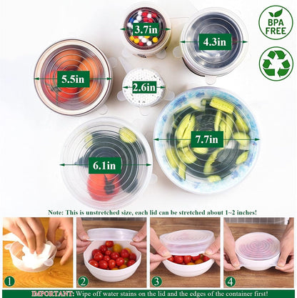 Roselli™ Silicone Stretch Lids Reuseable Microwave Safe Flexible Covers (offer)