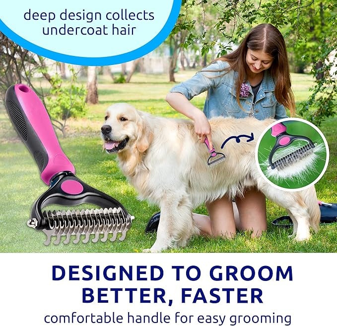 Grailzees™ Professional Double-Sided Pet Grooming Rake ✨ Undercoat Deshedding Tool for Dogs & Cats 🐶🐱