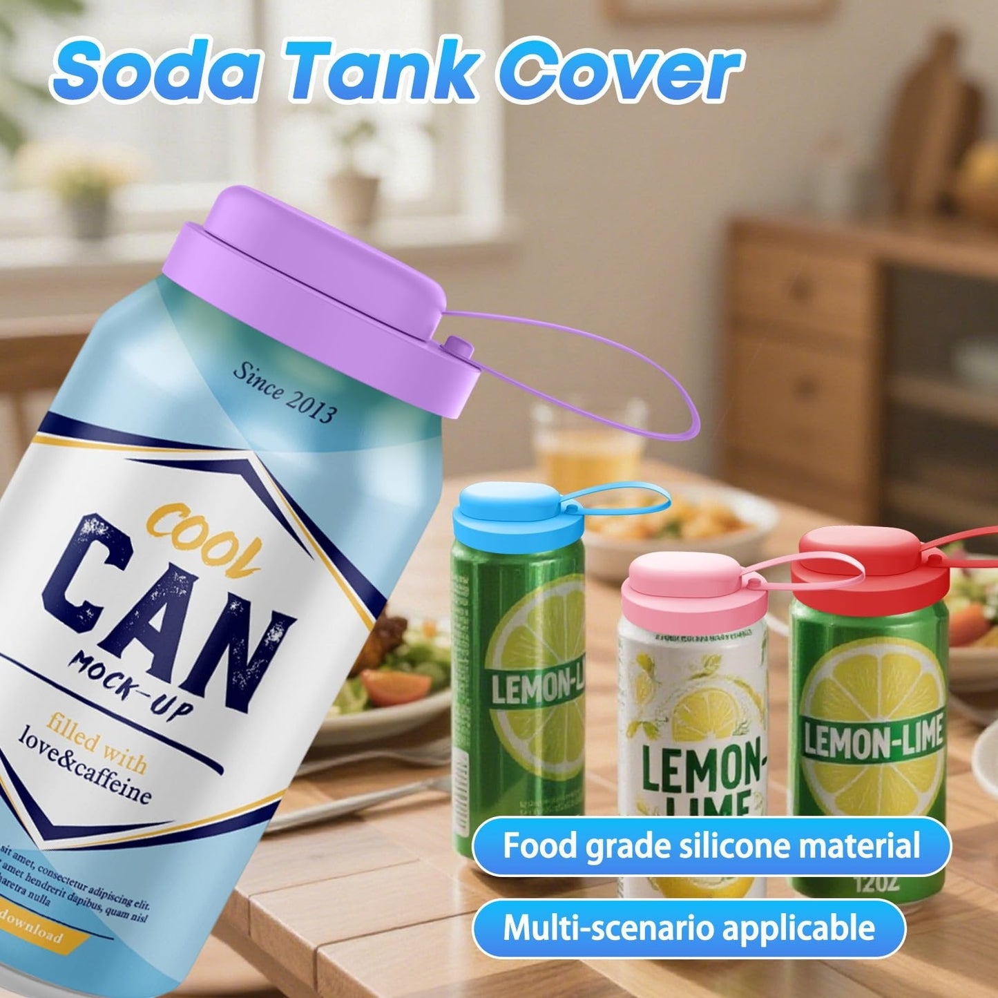 Grailzees™3Pcs BPA-Free Reusable Soda Can Lids, Secure Fit Covers to Keep Drinks Clean & Bug-Free, Optional Straws Included
