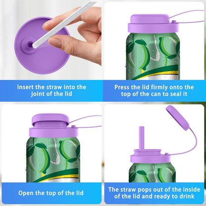Grailzees™3Pcs BPA-Free Reusable Soda Can Lids, Secure Fit Covers to Keep Drinks Clean & Bug-Free, Optional Straws Included
