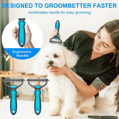 Grailzees™ Professional Double-Sided Pet Grooming Rake ✨ Undercoat Deshedding Tool for Dogs & Cats 🐶🐱