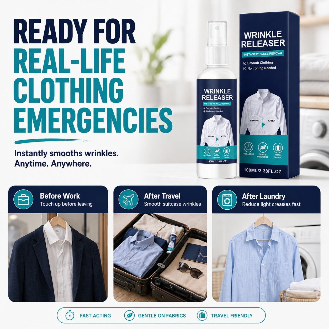 👔✨ 60-Second Instant Wrinkle Releaser Spray for Clothes – No Iron Needed