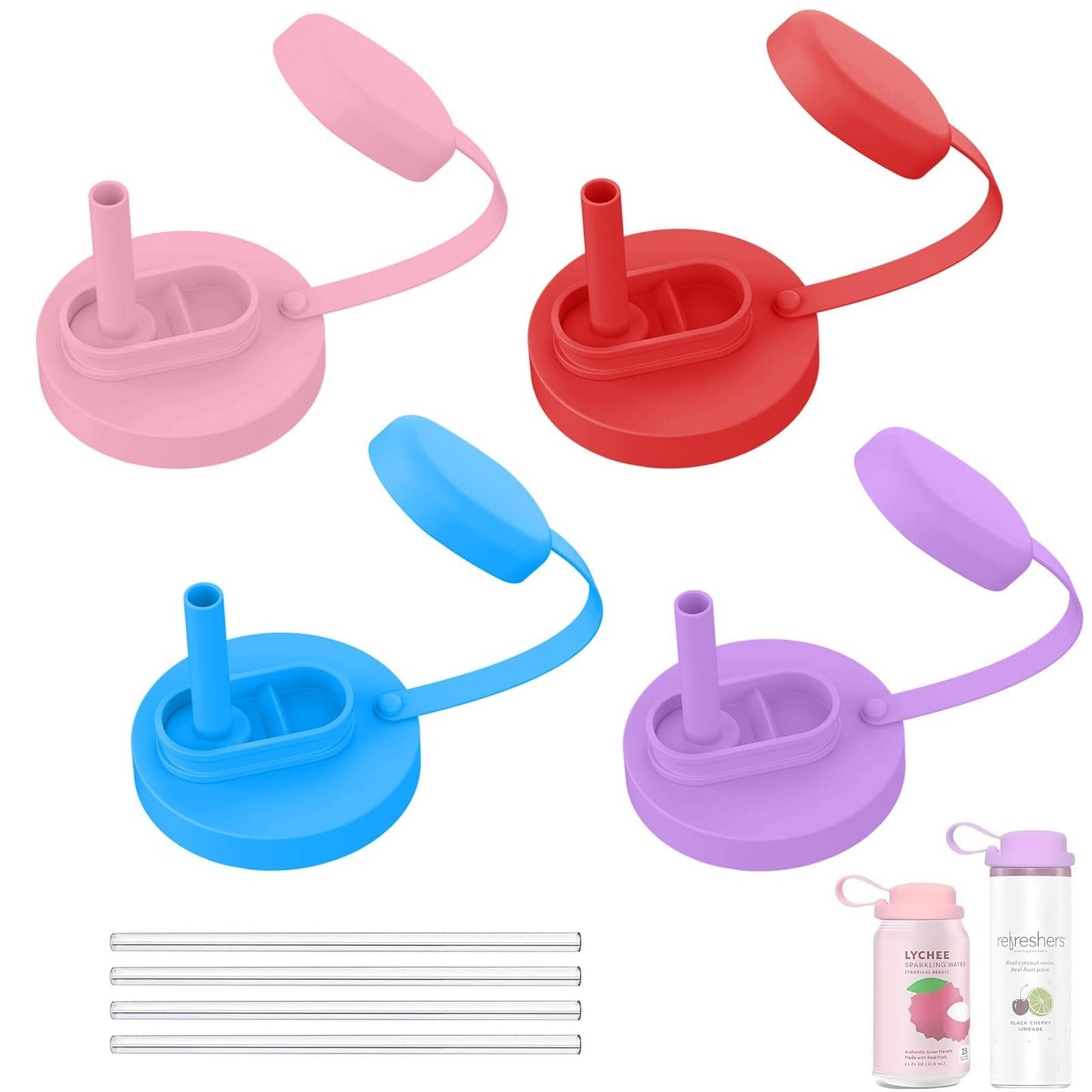 Grailzees™3Pcs BPA-Free Reusable Soda Can Lids, Secure Fit Covers to Keep Drinks Clean & Bug-Free, Optional Straws Included
