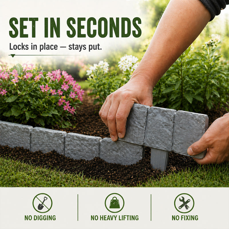 🌿✨Grailzees™  Stone-Look Edging Fence - Garden Edges That Stay Clean🏡♻️