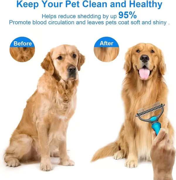 Grailzees™ Professional Double-Sided Pet Grooming Rake ✨ Undercoat Deshedding Tool for Dogs & Cats 🐶🐱