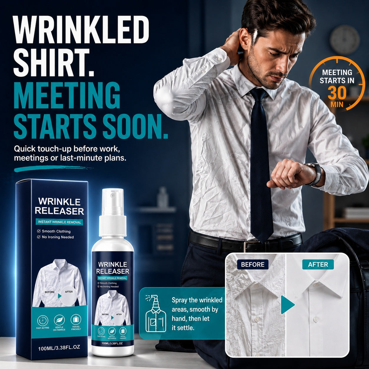 👔✨ 60-Second Instant Wrinkle Releaser Spray for Clothes – No Iron Needed