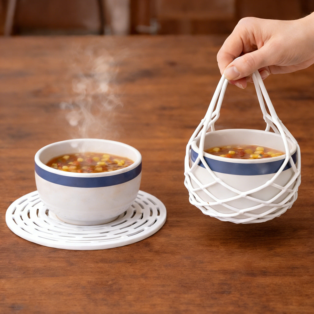 2-in-1 Zero-Void™ Silicone Mesh Bag & Heat-Resistant Trivet Mat for Hot Bowls