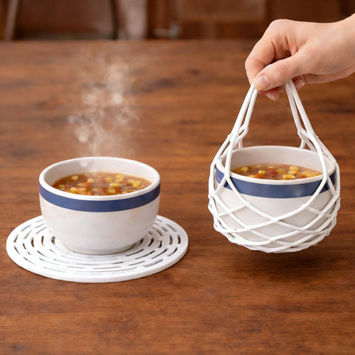 2-in-1 Zero-Void™ Silicone Mesh Bag & Heat-Resistant Trivet Mat for Hot Bowls