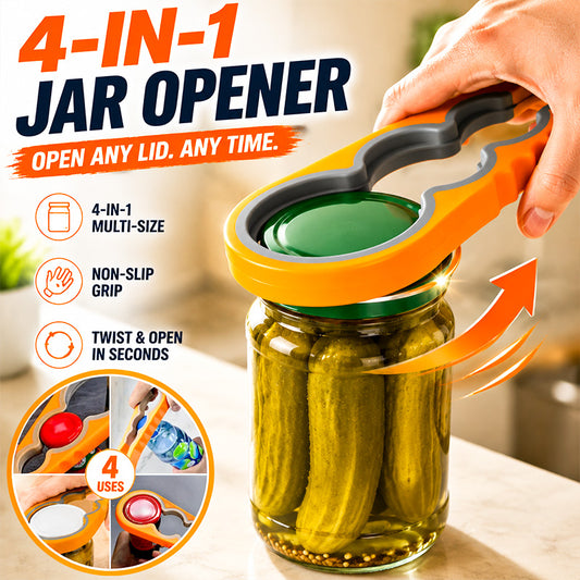 4-in-1 Jar Opener for Weak Hands – Easy Grip Bottle & Can Opener