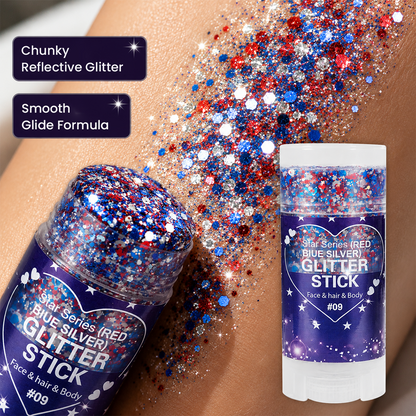 Patriotic Red White & Blue Glitter Stick