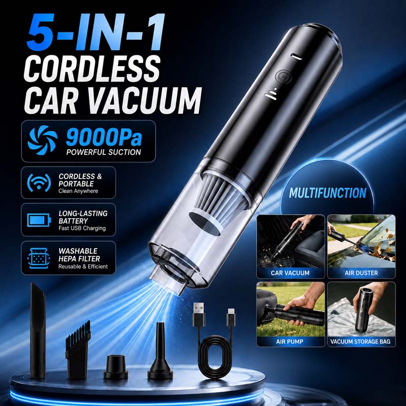 5-in-1 Mini Car Portable Cordless Handheld Vacuum Cleaner