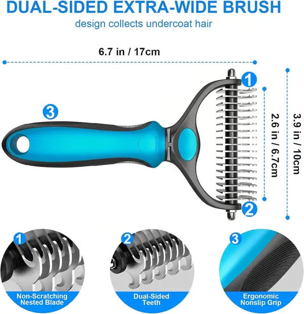 Grailzees™ Professional Double-Sided Pet Grooming Rake ✨ Undercoat Deshedding Tool for Dogs & Cats 🐶🐱