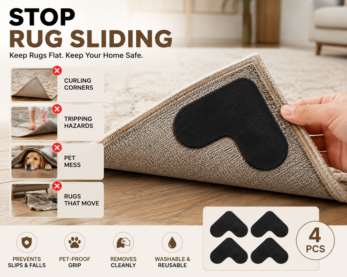 💕Heart-Shaped Reusable Non-Slip Rug Grippers🔥