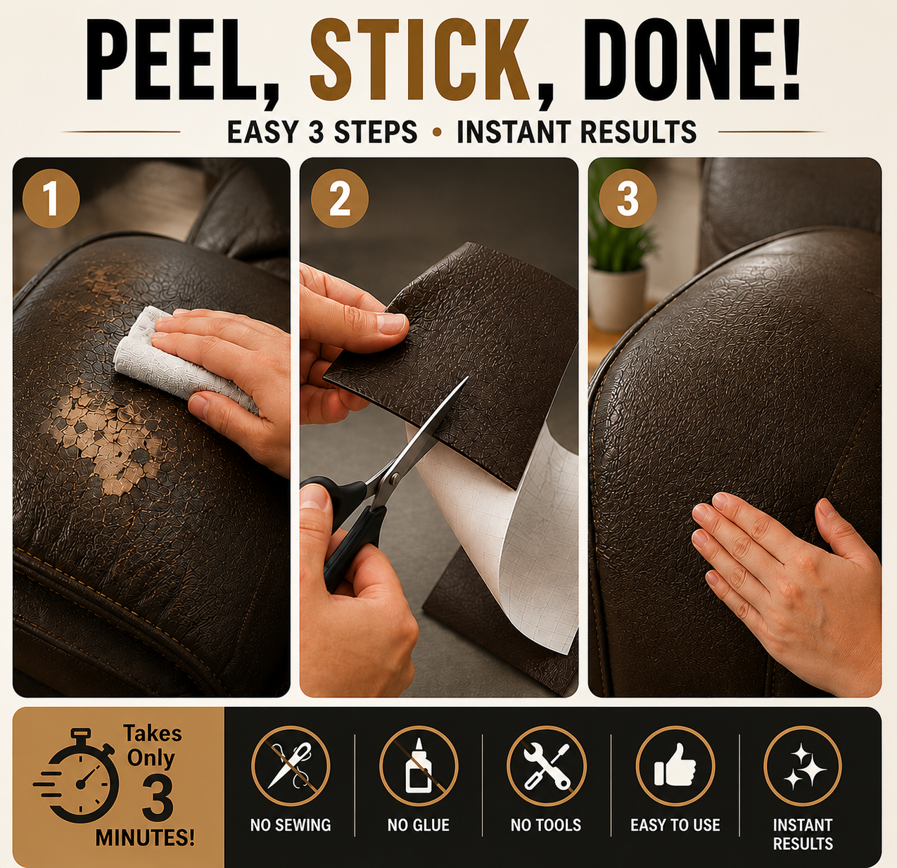 Grailzees™ Leather Repair Patch – Cover Scratches, Cracks & Peeling in Minutes