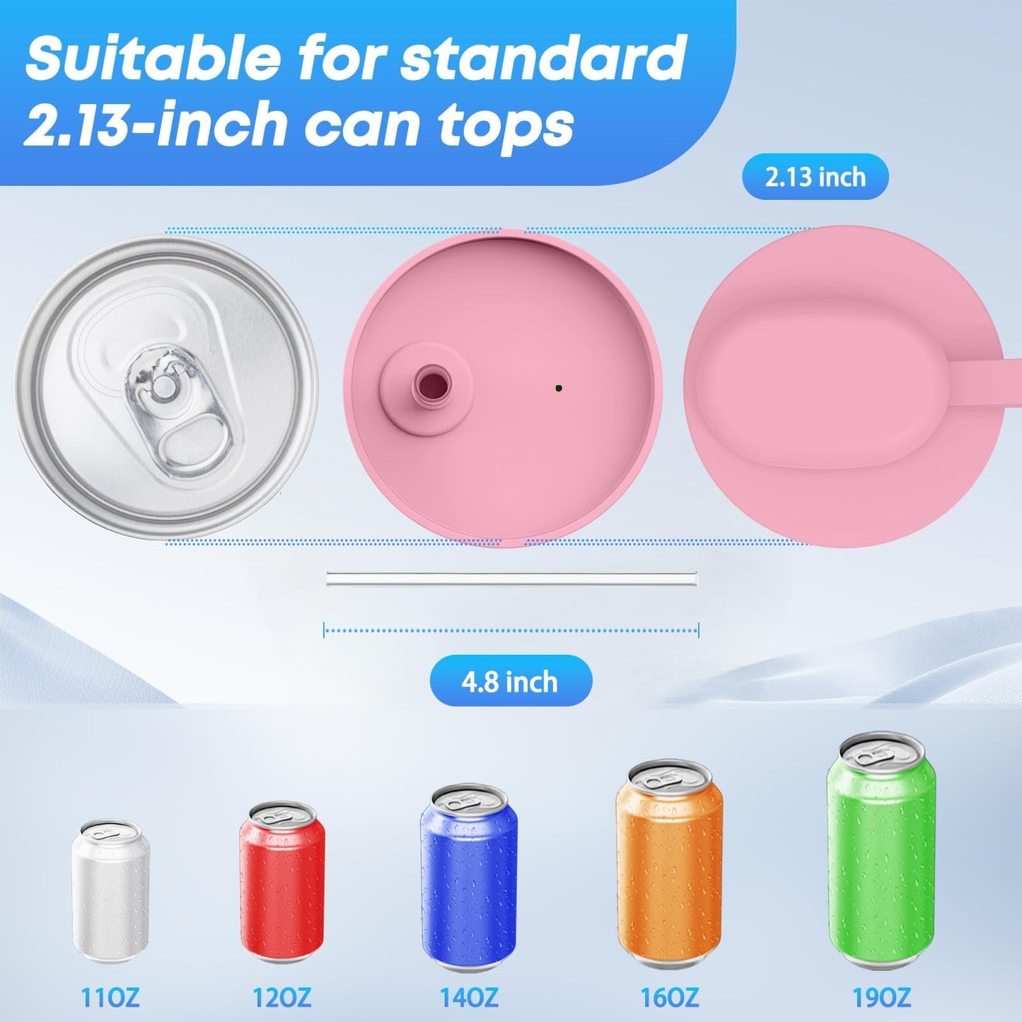 Grailzees™3Pcs BPA-Free Reusable Soda Can Lids, Secure Fit Covers to Keep Drinks Clean & Bug-Free, Optional Straws Included